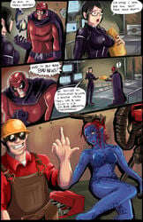 breasts comic death engineer_(team_fortress_2) english_text erik_lehnsherr female_death glasses gore magneto male marvel marvel_comics max_eisenhardt mystique panels raven_darkholme red_eyes shadman team_fortress team_fortress_2 text x-men x-men_(movie_series)