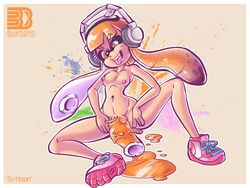 anthro beige_skin big_dildo bluebreed breasts cephalopod cephalopod_humanoid clothed clothing color dildo earphones fangs female footwear hair half-dressed headphones humanoid ink inkling inkling_girl kaori_(splatoon) mammal mask_(marking) naked_footwear naked_shoes nintendo nude open_mouth orange_hair orange_inkling_girl paint paint_tool_sai partially_clothed pointy_ears pussy sex_toy shoes sitting small_breasts smooth_skin solo splatoon spread_legs spreading squid stretching teeth teeth_showing tentacle tentacle_hair tongue toy video_games