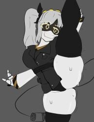 ass big_ass big_breasts big_thighs breasts clothing drone female female_only honklion huge_ass huge_thighs j_(murder_drones) leg_up looking_at_viewer murder_drones panties robot robot_girl silver_hair solo sweat sweatdrop sweating tagme thick_hips thick_thighs thighs traced traced_art yellow_eyes