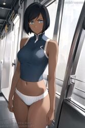 1girls _yumidreams ai_generated avatar_legends blue_eyes female korra panties striped_panties the_avatar the_legend_of_korra water_tribe white_panties