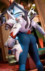 1girls 3d ass ass_focus big_ass blender blizzard_entertainment breasts butt_focus female glowing_hair helmet juno_(overwatch) looking_at_viewer overwatch overwatch_2 purple_hair sampples solo solo_female solo_focus space_helmet spacesuit thick_thighs watermark