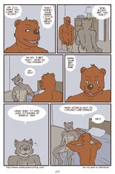 anthro artdecade bear bed bedroom big_muscles canine comic english_text erection gay grizzly_bear male male/male male_only mammal muscles penis text uncut what wolf yaoi