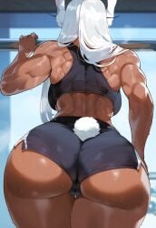 ai_generated ass ass_focus backboob big_ass boku_no_hero_academia bubble_butt creamy_ai curvy dark-skinned_female dat_ass fat_ass from_behind gym huge_ass large_breasts miruko my_hero_academia rabbit_ears rabbit_girl shorts sports_bra sportswear thiccwithaq_(ai_style) thick_ass thick_thighs toned white_hair wide_hips