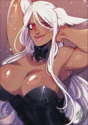 1girl 1girls animal_ears blackberrehart bunny_ears bunny_girl bunnysuit clothed clothed_female female_only long_hair miruko my_hero_academia red_eyes rumi_usagiyama solo solo_female tongue tongue_out white_hair