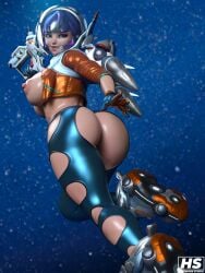 1girls 3d ass ass_focus big_ass blender blizzard_entertainment breasts butt_focus female glowing_hair hagiwara_studio helmet juno_(overwatch) looking_at_viewer overwatch overwatch_2 purple_hair solo solo_female solo_focus space_helmet spacesuit thick_thighs watermark