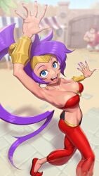 1girls ass belly_dancer belly_dancer_outfit big_breasts bracelet bracelets breasts butt_crack cleavage clothed clothing dancing female female_focus full_body genie genie_girl long_ponytail looking_at_viewer lyoung0j ponytail purple_hair shantae shantae_(character) smile smiling smiling_at_viewer smooth_skin solo solo_female tagme thick_thighs thighs wayforward