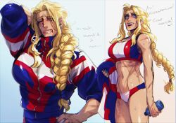 1girl 1girls abs all_might bikini bikini_bottom bikini_top blackberrehart blonde blonde_female blonde_hair blonde_hair_female blue_eyes braid braided_hair braided_ponytail clothed clothed_female crossgender female genderbend genderswap genderswap_(mtf) hero_outfit_(mha) long_hair muscle muscles muscular muscular_female my_hero_academia older older_female rule_63 swimsuit toshinori_yagi