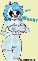1girls big_ass big_breasts big_butt big_nose black_eyes black_sclera blue_areola blue_hair blue_nipples boobs clown clown_girl clown_meat clown_meat_(character) clown_nose completely_naked completely_nude completely_nude_female female female_only fondling fondling_breast grabbing_breasts grabbing_own_breast grey_skin holding_breast mouthless mouthless_female no_mouth nude nude_female pubic_hair pussy scar scar_across_eye scar_on_face slim slim_waist striped_body stripes suprised thighs vagina visible_pussy wide_hips yellow_pupils