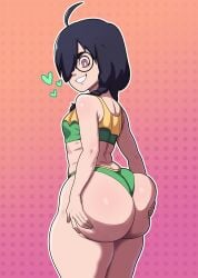 1girls aged_up big big_ass braid doctor_octopus female female_only freshnsfw glasses grabbing_ass grabbing_own_ass huge_ass long_hair okutamiya_otoha shortstack smile swimsuit