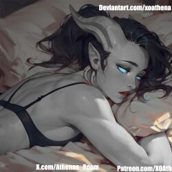 ai_generated athena bed draenei draenei_female goddess waking_up warcraft