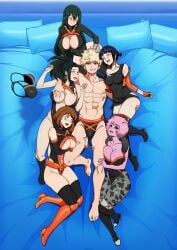 1boy 6girls abs alternate_color_scheme alternate_costume ashido_mina asui_tsuyu bakugou_katsuki barefoot bed bedroom black_eyes black_hair blonde_hair blue_hair boku_no_hero_academia brainwashed breast_grab breasts brown_hair cleavage corruption cucked_by_bully feet female femsub grabbing_another's_breast grabbing_breasts green_hair groping hagakure_tooru_(invisible) happy_trance harem heart_eyes invisible_girl jirou_kyouka jockstrap katsuki_bakugou kyoka_jiro long_hair male male/female maledom mina_ashido mind_control momo_yaoyorozu multiple_girls multiple_subs muscular_male my_hero_academia ochako_uraraka on_back open_mouth orange_eyes pink_hair pink_skin red_eyes shinzu031 short_hair super_hero surrounded surrounded_by_women toes tooru_hagakure tooru_hagakure_(invisible) tsuyu_asui worship yaoyorozu_momo