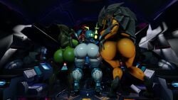 3girls big_ass big_breasts breasts bubble_butt charger_(helldivers) female huge_ass metriod notsafeforgek samus_aran terminid thick_thighs wide_hips