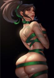 akali big_ass bondage league_of_legends looking_at_viewer looking_back tattoo vatheja