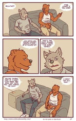 anthro artdecade bear big_muscles canine comic english_text gay grizzly_bear male male/male male_only mammal masturbation muscles penis text uncut what wolf yaoi