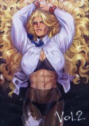 2girls abs all_for_one all_might blackberrehart blonde blonde_female blonde_hair blonde_hair_female blue_eyes captured captured_heroine chained chained_wrists chains clothed clothed_female cover cover_page female_only genderbend genderswap genderswap_(mtf) heroine heroine_in_trouble leggings long_hair multiple_females multiple_girls muscle muscles muscular muscular_female my_hero_academia panties restrained restrained_wrists rule_63 torn_leggings toshinori_yagi underwear villainess