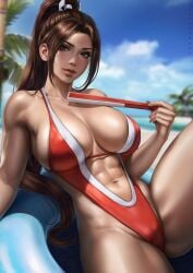 1girls bare_legs beach big_breasts bikini breasts brown_eyes brown_hair cleavage dandon_fuga fan fatal_fury female female_only hand_on_ass hips huge_breasts king_of_fighters long_hair looking_at_viewer mai_shiranui nintendo ponytail smile snk solo super_smash_bros. swimsuit thick_thighs thighs