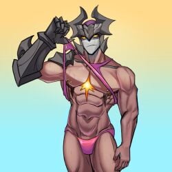 aatrox darkin humanoid league_of_legends league_of_legends:_wild_rift lifting_shirt male male_only muscular muscular_male nipple_piercing nipples