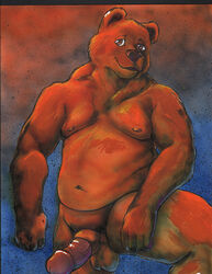 anthro balls bear dbruin erection humanoid_penis looking_at_viewer male male_only mammal marker_(artwork) moobs nipples nude overweight penis sheath solo traditional_media_(artwork)