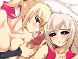 breasts censored completely_nude completely_nude_female disgaea disgaea_2 erect_penis erection handjob jidaraku_kissa large_breasts multiple_girls nippon_ichi_software penis rozalin zenon