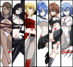 6+girls 6girls akame_ga_kill! bat_wings big_breasts black_hair blonde_hair blue_eyes blue_hair boob_window braid breasts brown_hair canon_genderswap crossover dark-skinned_female esdeath_(akame_ga_kill!) fate/extra fate_(series) feet female female_only grey_eyes high_school_dxd huge_breasts kampfer katerea_leviathan kiryuu_aika long_hair nero_claudius_(fate) open_mouth pale-skinned_female pale_skin pink_hair pixiv797003 purple_eyes raynare red_eyes senou_natsuru shiny_skin short_hair small_breasts smile uncensored underboob white_background yellow_eyes yxyyxy