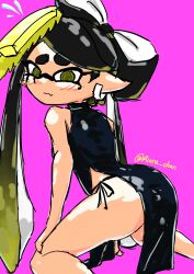 aiura_chan black_dress callie_(alterna) callie_(splatoon) cartoon_sweatdrops chinese_dress splatoon splatoon_3:_return_of_the_mammalians sweatdrops