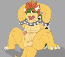 1boy anthro anus armpits balls barefoot biceps bowser claws collar cum cum_in_ass cum_inside cum_on_anus cum_on_penis cum_on_tail cum_string dragon erection grey_background hair horn hybrid kairyu211 king looking_away looking_up male male_only manly mario_(series) muscles nintendo nude orgasm pecs penis raised_arm reptile royalty scalie sharp_claws sharp_teeth shell simple_background sitting solo spikes spread_legs spreading teeth toe_claws tongue tongue_out turtle