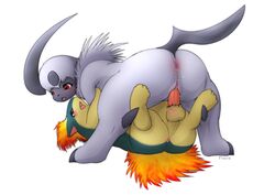 absol anus balls blush cum drooling duo female feral fire flucra interspecies male nintendo penetration penis pokemon pokemon_(species) pussy quilava red_eyes saliva sex straight vaginal_penetration video_games