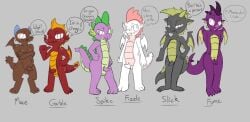 diphallia diphallism dragon erection femboy fizzle_(mlp) freckles friendship_is_magic fume_(saurian) garble_(mlp) girly lineup looking_at_viewer mace_(saurian) male_only multi_genitalia multi_penis my_little_pony no_humans non-human non-human_only nude oc penis purple_scales purple_skin red_scales red_skin saurian_(artist) shortstack simple_background slick_(saurian) small_balls small_penis spike_(mlp) spyke_(saurian) talking_to_viewer tapering_penis text white_scales white_skin wings
