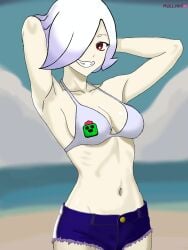 beach brawl_stars colette_(brawl_stars) ibispaintx red_eyes swimsuit white_hair