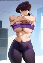 ai_assisted ai_generated big_breasts fit_female komi-san_wa_komyushou_desu komi_shuuko milf smile taking_clothes_off teasing thick_ass thick_thighs voluptuous voluptuous_female yoga_pants