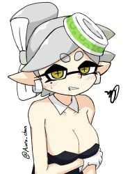 aiura_chan angry_expression angry_face arm_under_breasts blush cleavage inkling large_breasts marie_(splatoon) splatoon