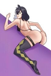 a1girls ass bikini black_hair fanart female female_only green_eyes hand_on_ass hand_on_own_ass hi_res irennoctem legwear lipstick looking_at_viewer medium_hair partially_clothed smiling smiling_at_viewer solo thick_ass two_tone_hair white_hair yorra_villeneuve zirca_2036