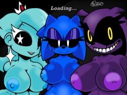 3girls big_breasts d-side fanon looking_at_viewer mario-mix multiple_girls naked_female sonic.exe_(series) spicyboi
