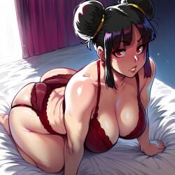 ai_generated chichi dragon_ball female female_only housewife huge_ass huge_breasts milf mommy mother red_lingerie red_lipstick splashthomson wife