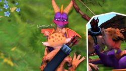 3d 3d_(artwork) best_friends birds_eye_view blowjob blowjob_only chest_tuft commissioner_upload face_in_crotch flowers gay goatee grass hair_tuft half-closed_eyes head_between_legs head_between_thighs head_in_crotch hunter_(spyro) implied_blowjob implied_fellatio implied_oral legs_wrap legs_wrapped_around_head legs_wrapped_around_partner lewdview looking_at_partner looking_pleasured looking_up lying lying_on_back m/m male male_only nude obscured_fellatio obscured_oral obscured_penis obscured_sex penis source_filmmaker spyro spyro_reignited_trilogy spyro_the_dragon sucked_silly sucking