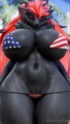 1girls 3d american_flag_bikini anthro big_breasts bikini breasts cleavage dividebyzero female female_zoroark furry huge_breasts pokemon pokemon_(species) pussy tagme thick_thighs wide_hips zoroark zoroark_(bom39)
