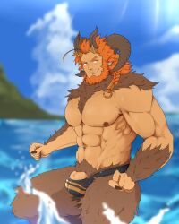 another_eidos_of_dragon_vein_r azmond_(another_eidos) balls bara beard bulge facial_hair flaccid goat_legs horns male male_only muscles muscular mythology penis satyr skadskadi solo solo_male