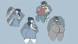 1girls ass_expansion big_ass big_belly big_breasts blue_dress burger burgerduck chair character_request clothed copyright_request dress eating erect_nipples erect_nipples_under_clothes fat fat_ass jumpsuit looking_at_breasts mcweirdos43 mirror nipple_bulge solo solo_female solo_focus sunglasses thick_thighs unknown_character white_skin wide_hips