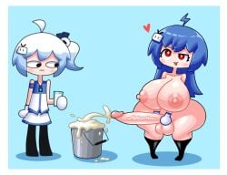 1futa 1girls 2024 balls big_breasts big_penis bili_girl_22 bili_girl_33 bilibili blue_hair breasts clothed clothing cum cum_in_container diao_diao_dongman duo ejaculation erection female fully_clothed futa_on_female futanari huge_breasts huge_cock human light-skinned_female light-skinned_futanari light_skin masturbation nude orgasm penis rolling_eyes standing tongue tongue_out