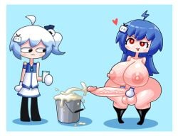 1futa 1girls 2024 balls big_breasts big_penis bili_girl_22 bili_girl_33 bilibili blue_hair breasts clothed clothing cum cum_in_container duo ejaculation erection female fully_clothed futa_on_female futanari huge_breasts huge_cock human light-skinned_female light-skinned_futanari light_skin long_penis masturbation nude orgasm penis rolling_eyes standing tongue tongue_out