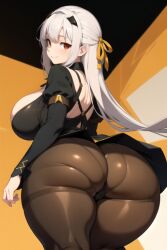 1girls ai_generated ass ass_focus breasts daidouji_(artist) daidoujipv long_hair looking_at_viewer looking_back modernia_(nikke) red_eyes solo thick_thighs thighs white_hair