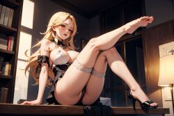 ai_generated ass big_breasts blonde_hair breasts dominant_female feet feet_up female female_only lace lingerie original original_character original_characters outfit pale_skin panties pose pussy skirt skirt_up solo stockings underwear white_body