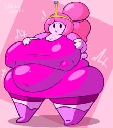 1girls adventure_time ass belly breasts cartoon_network cleavage dress fat female female_focus female_only hands_on_breasts hips hyper_thighs large_ass large_breasts lifelinelemons massive_thighs nipple_bulge overweight overweight_female pink_body pink_hair pink_skin ponytail princess_bubblegum stomach thick_thighs thighs thunder_thighs tiara weight_gain wide_hips