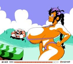 1boy 1girls 69420 69_(number) bikini breasts female harorlood huge_breasts marina_(harorlood) pixel_art wario