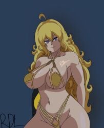 1girls athletic_female big_ass big_boobs big_breasts big_butt bikini bikini_bottom bikini_top bikini_top_only blonde_female blonde_hair golden_bikini long_hair long_hair_female purple_eyes rdl reddragonlust robotic_arm rwby solo_female voluptuous_female yang_xiao_long yellow_hair