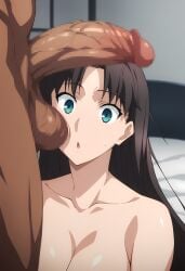 ai_generated anipai blue_eyes censored faceless_male fate/stay_night fate_(series) huge_cock interracial medium_breasts naked_female nude_female penis_on_head tohsaka_rin