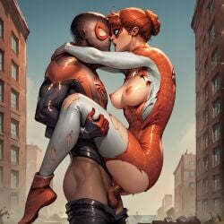 ai_generated breasts breasts_out building buildings costume_damaged hands_around_neck interracial interracial_sex legs_lift legs_lifted legs_up looking_at_another looking_at_each_other looking_at_partner marvel marvel_comics mary_jane_watson miles_morales open_mouth outdoor_sex outdoors pants_down penis_in_pussy spider-man spider-man_(series) spinneret_(mary_jane_watson) superhero superhero_costume superheroine themerchant69 windows