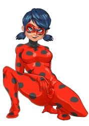 1girls 2d 2d_(artwork) big_breasts blue_eyes blue_hair bodysuit cameltoe domino_mask eye_mask female female_only grubberpix ladybug_(character) marinette_dupain-cheng miraculous:_tales_of_ladybug_and_cat_noir miraculous_ladybug presenting_pussy skin_tight solo spread_pussy spreading_pussy squatting thighs white_background