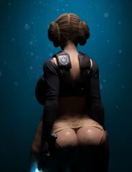 1girls 3d ass back_view big_ass brown_hair cellulite female grimmspring lightsaber princess_leia_organa solo star_wars