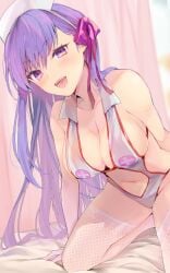 1girls absurd_res absurdres arm_behind_back arm_support bare_armpits bare_arms bare_belly bare_chest bare_hips bare_navel bare_shoulders bare_skin bare_thighs bb_(fate) bed belly belly_button blurred_background blurry_background blush blush_lines blushing_at_viewer blushing_female breasts busty calves cleavage collar collarbone dot_nose excited excited_expression excited_face excited_female eyebrows_visible_through_hair fate/grand_order fate_(series) female female_focus female_only fingers fishnet_legwear fishnet_stockings fishnet_thighhighs frilled_legwear frilled_stockings frilled_thighhighs groin hair_ornament hair_ornaments hair_ribbon hand_behind_back hand_on_bed head_tilt high_resolution highres kneeling knees lace_legwear lace_stockings lace_thighhighs large_breasts leaning_forward legs legs_apart legs_spread legwear light-skined_female light-skinned light-skinned_female light_skin light_skin_female light_skinned light_skinned_female long_hair looking_at_viewer navel nurse nurse_cap nurse_clothing open_mouth open_mouth_smile parted_lips pink_background purple_eyebrows purple_eyes purple_eyes_female purple_hair purple_hair_female purple_hair_ribbon purple_ribbon ribbon shoulders slender_body slender_waist slim_girl slim_waist smile smiling smiling_at_viewer solo spread_legs stockings thick_thighs thighhighs thighs thin_waist tilted_head tomozero tongue upper_body upper_teeth v-line very_long_hair white_collar white_legwear white_stockings white_thighhighs